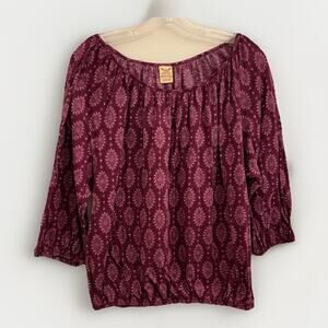 Faded Glory Women's Knit top L (12-14) 3/4 sleeve Scoop Neck Pullover Boho 80s